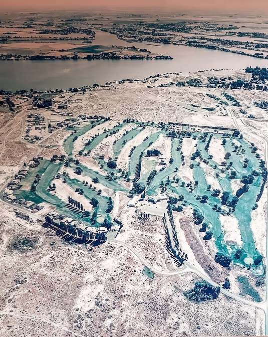 Antique aerial photograph of Moses Lake Golf Club circa 1956.