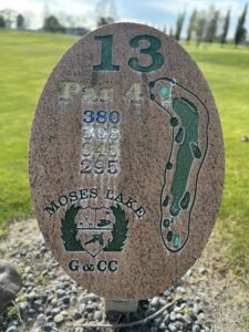 Hole 13 sign showing Par 4 at 380 yards.