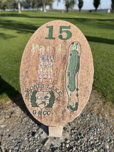 Hole 15 sign showing Par 4 at 416 yards.